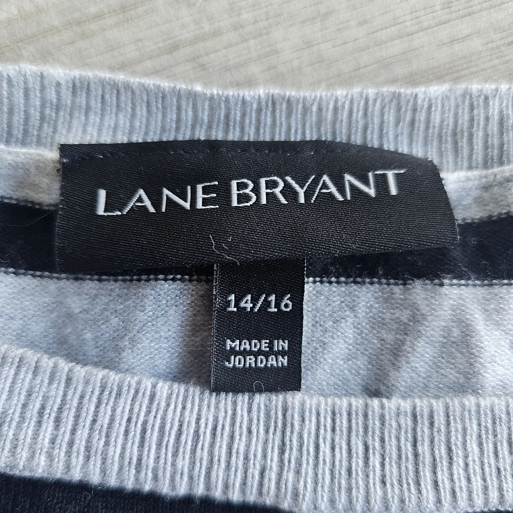 Lane Bryant Gray and Black Striped Sweater With Bell Sleeves Size 14/16 EUC